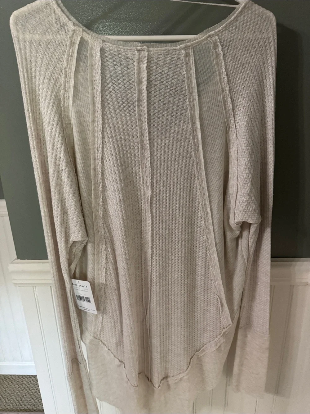 We The Free Ivory Waffle Knit V-Neck Top Oatmeal Heather NWT - Picture 6 of 7